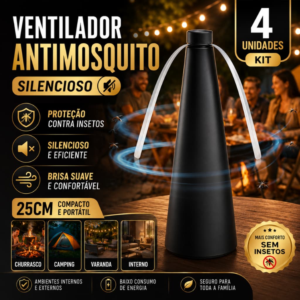 Ventilador Antimosquito Silencioso 25cm Preto Protecao Insetos Ambiente Interno Externo