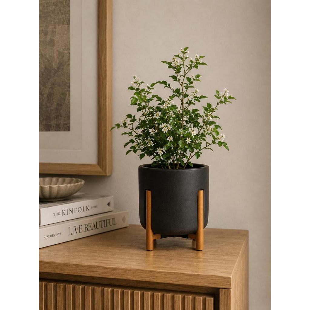 VASO DE PLANTAS NÓRDICO POLIETILENO COM PESINHOS DE MADEIRA P