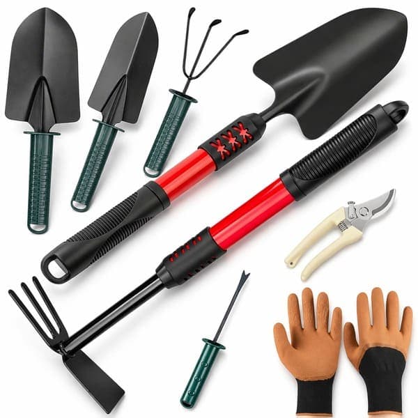 Kit Jardinagem Alta Qualidade Enxadinha e Pá Extra Grande Kit Grande de Pás e Rastelo Alicate de Poda Luva Profissional