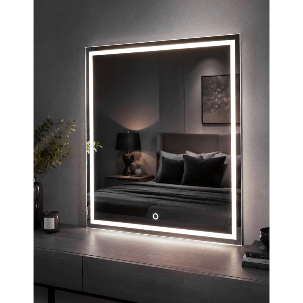 Espelho LED Quadrado 3 Cores 50x50cm com Touch  Bivolt Jateado Banheiro Quarto Penteadeira