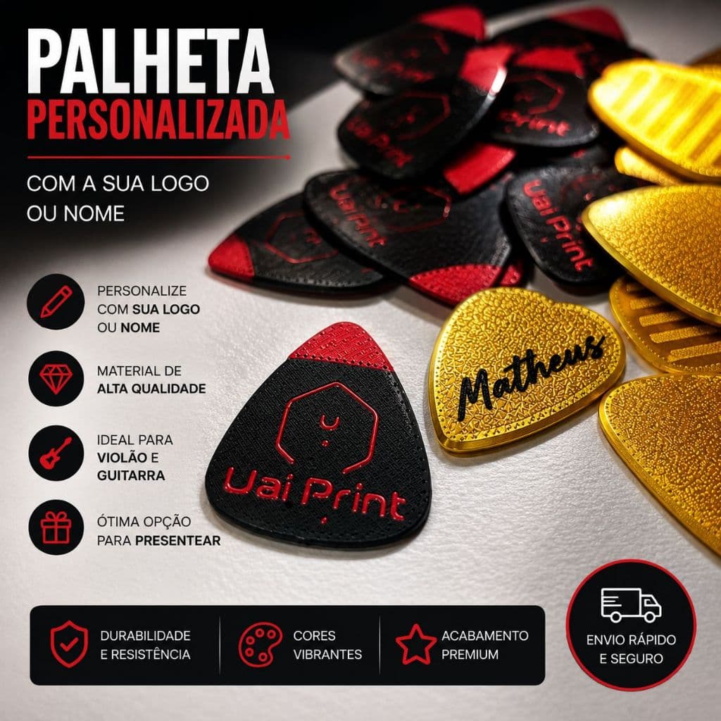 Palheta Personalizada para Violão e Guitarra – Com Seu Logo, Nome ou Marca