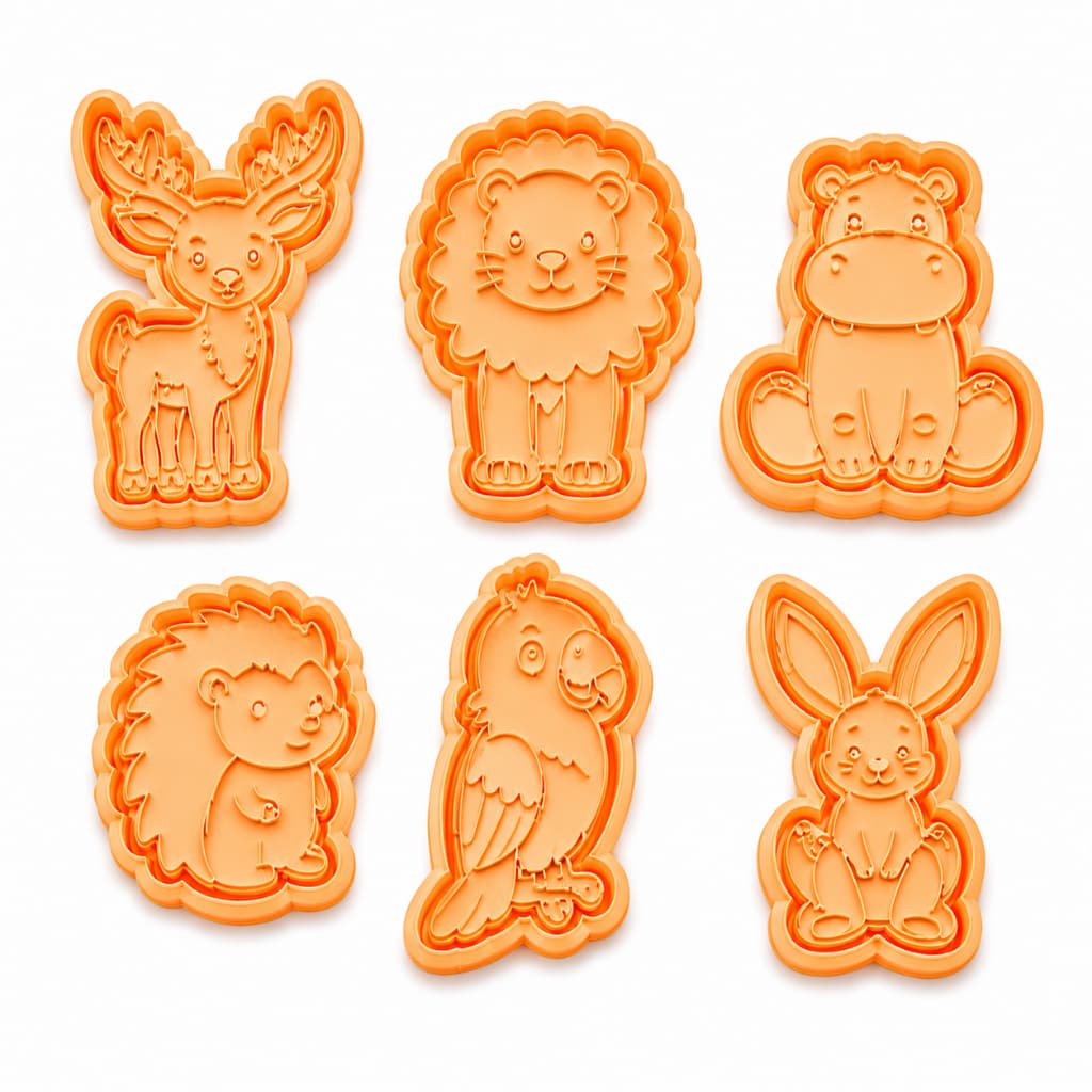 Kit 6 Cortadores de Biscoito Animais com puxador, Cortador para Bolo Cookies Massinhas Molde Safari