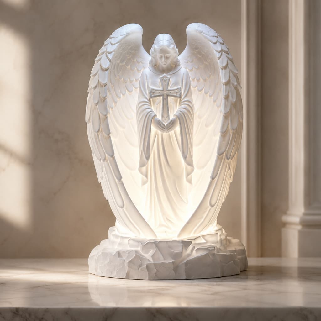 Luminária Anjo da Guarda LED Luz Noturna Decoração Religiosa Cristã Católica Quarto Sala Presente