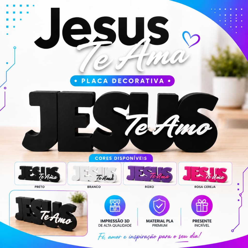 Placa decorativa - Jesus te Ama! 3D