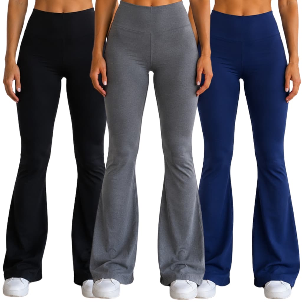 Kit 3 Calça Legging Feminina Flare Boca de Sino Bailarina Academia Levanta Bumbum