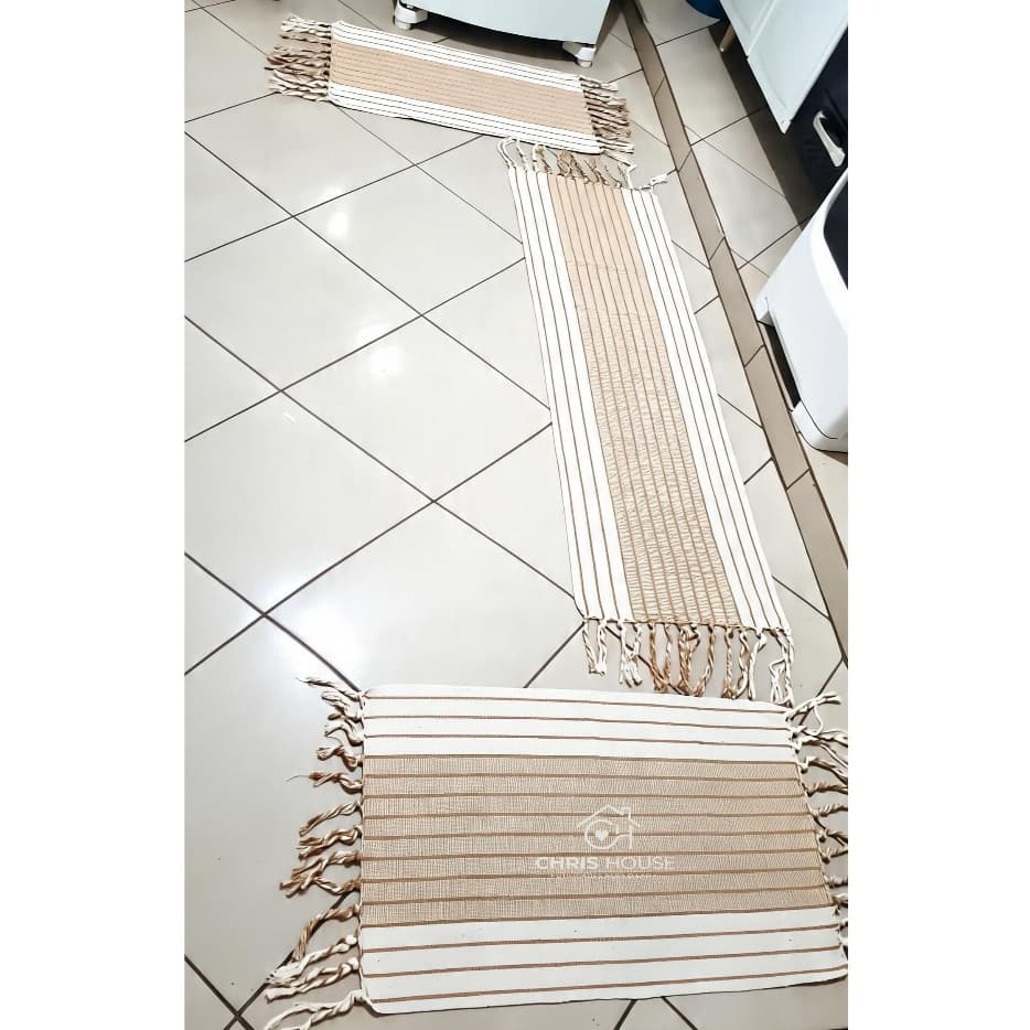 Jogo de Passadeira de Tear, Tapete de Cozinha, Sala, Quarto 3 Peças Decorativa Protetora