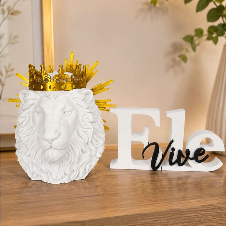 Kit Decorativo Cristão "Ele Vive" + Leão de Judá | Impressão 3D | Decoração Cristã - Evangélica | Decoração para Sala