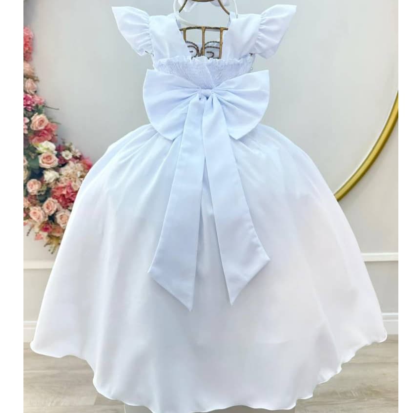 Vestido Infantil Branco Rodado Princesa Festa Batizado Daminha de Honra Luxo Premium
