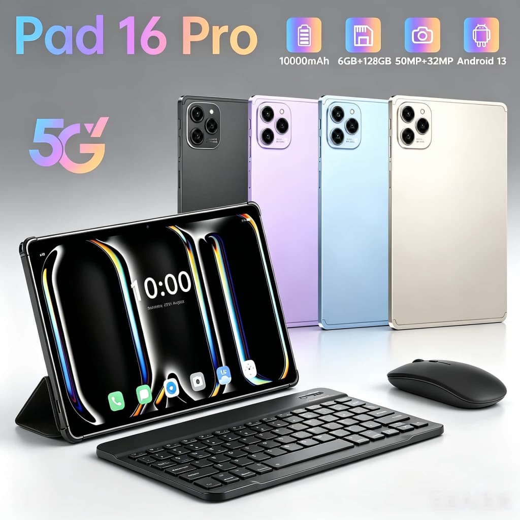 Tablet 10.1” com Teclado+Mouse 6GB RAM 128GB Android 13 Câmera 50MP Real