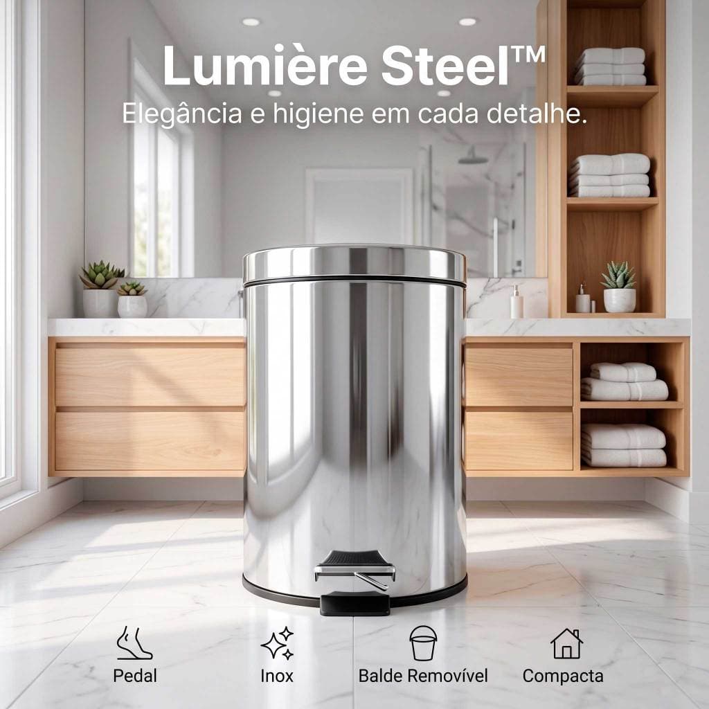 Lixeira Inox 3L com Pedal Balde Interno Removível Banheiro Lavabo Escritório Cozinha Compacta