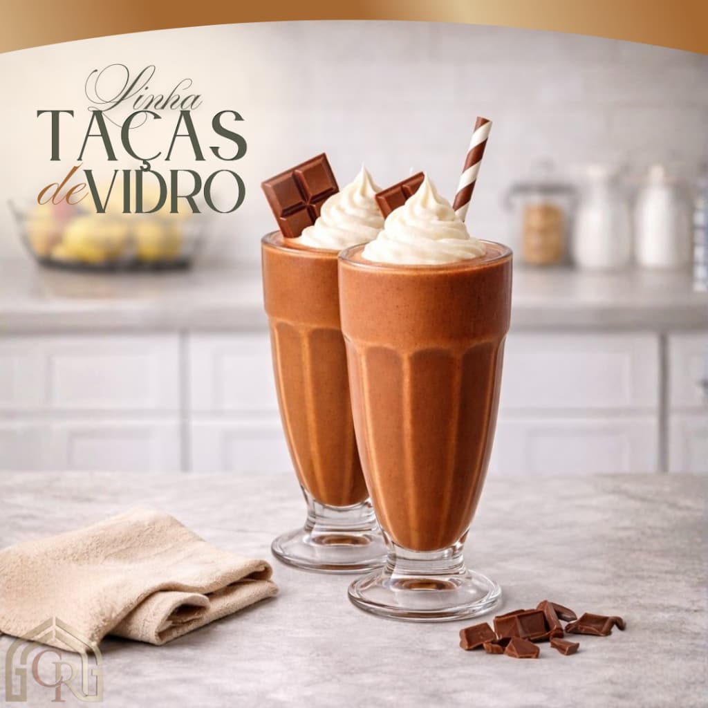 Conjunto 2 Taças Vidro Transparente 310ml Capacidade Ideal Elegante Milk Shake Suco Vitamina Drink