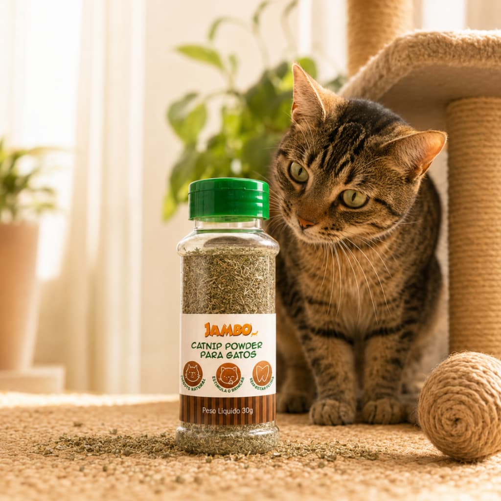 Catnip Powder Jambo Pet 30g para Gatos Erva em Pó Estimulante para Brinquedos e Arranhadores