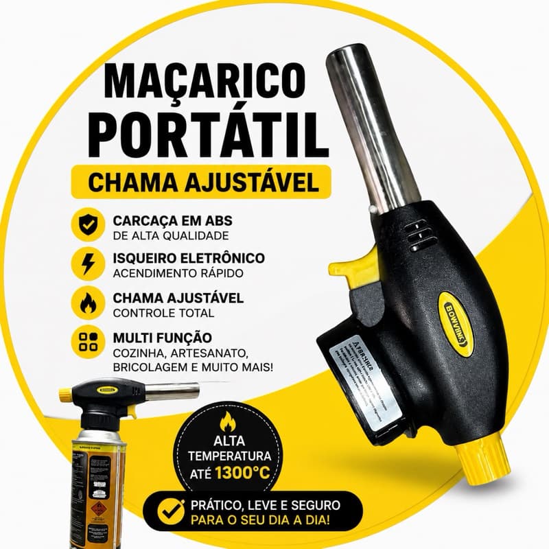 Maçarico Comp. Portátil Multi Uso Ajustável 1300graus Para Culinário, Solda, Artesanato