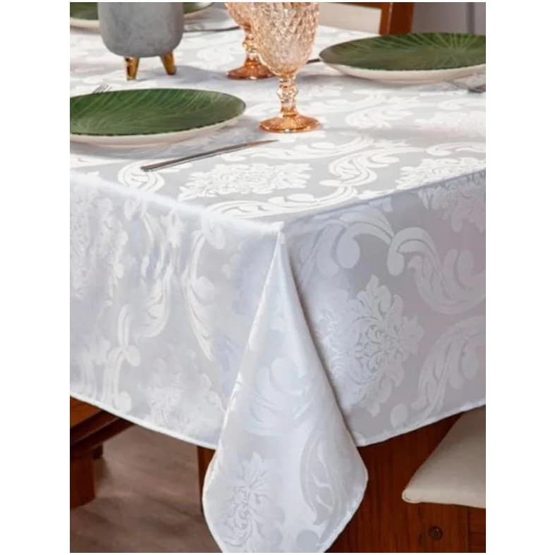 Toalha de Mesa Luxo Quadrada para 4 Lugares Jacquard Original - BRANCA