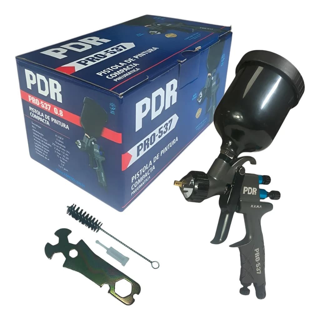 Pistola De Pintura Hvlp Pdr Pro-537 0.8mm 250ml Corpo Teflon Preto