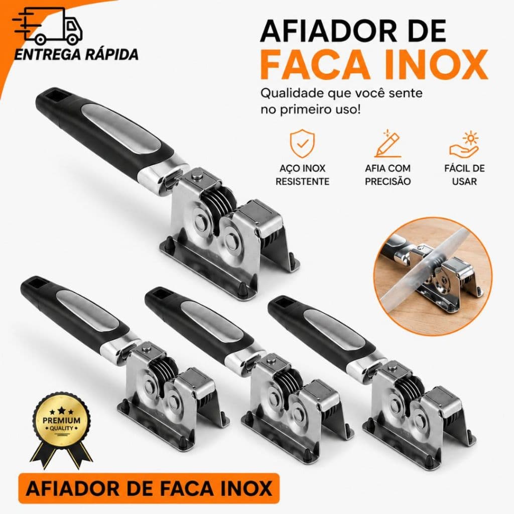Afiador De Facas Manual Em Aço Inox Com Cabo Ergonômico Para Açougues Churrascarias e Uso Doméstico