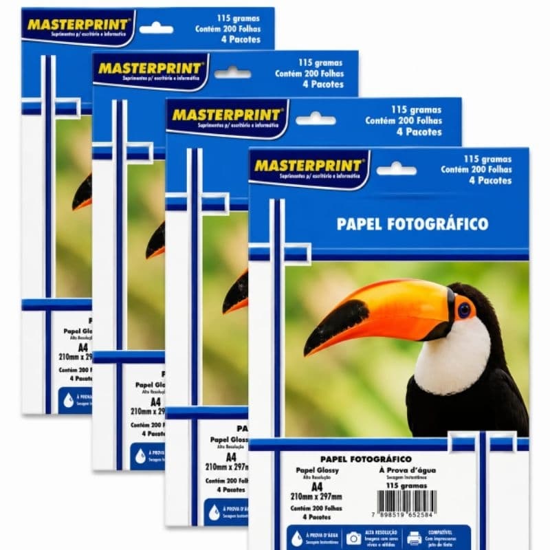 Papel Fotográfico 115g A4 Glossy Brilhante Resistente a Água Masterprint/compatível com impressora a jato de tinta