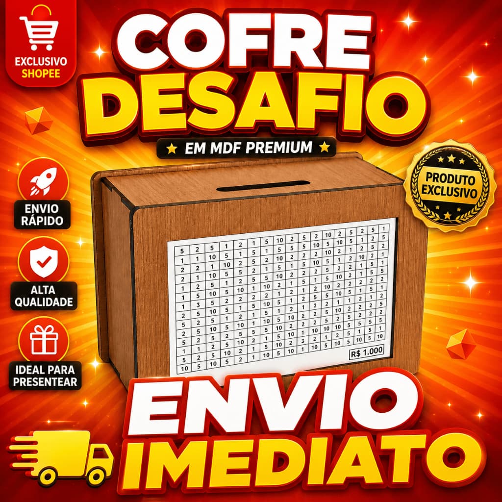 Cofre Desafio MDF 1000 5000 10000 Caixa Dinheiro Método Japonês ENVIO IMEDIATO