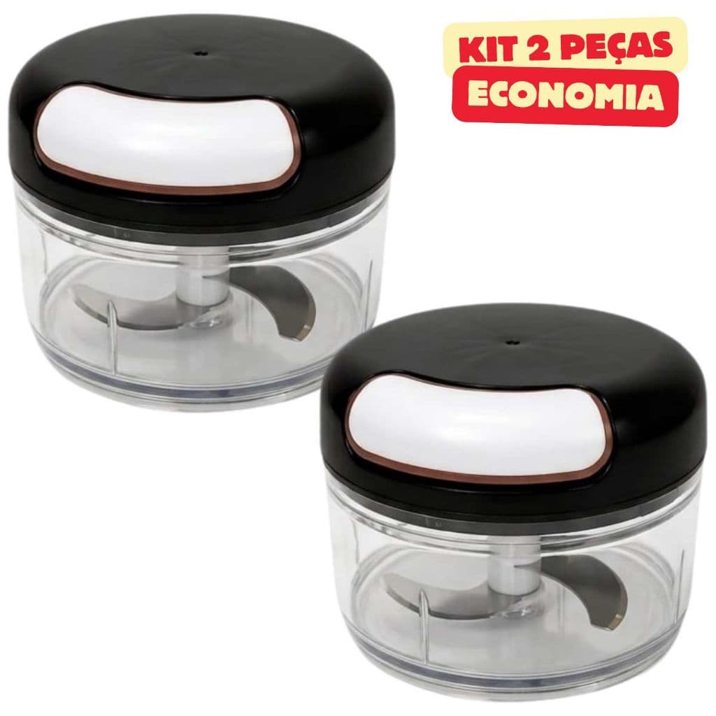 KIT 2 Mini Processador Manual De Alimentos Pica Alho Cebola Legumes 2 Lâminas Aço Inox