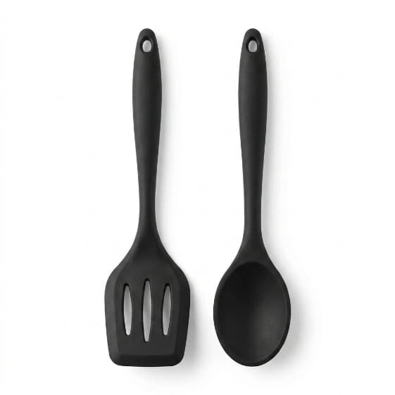 Kit 2 Utensílios Premium Silicone Maciço Espátula Vazada E Colher Alta Temperatura Não Risca Panela Teflon Antiaderente