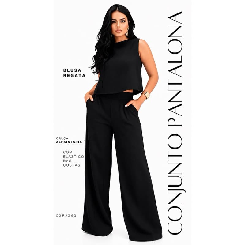 Conjunto Feminino Linho Calça Pantalona + Blusa regata de linho Elegante Chique