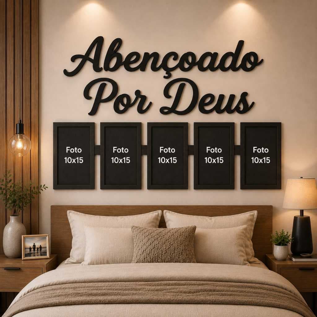Quadro Porta Retrato Parede Decorativo MDF 10x15 Para Foto Família Abençoado Por Deus Decoração Sala Quarto