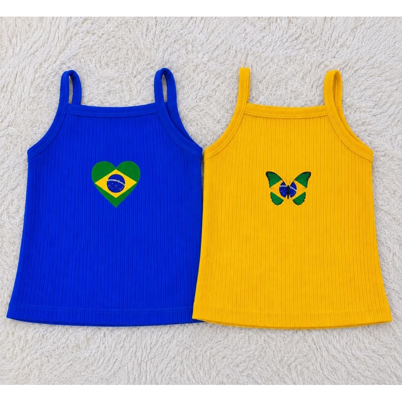 camiseta regatinha infantil brasil tecido canelado macio e confortavel ideal para passeios,festas e dia a dia