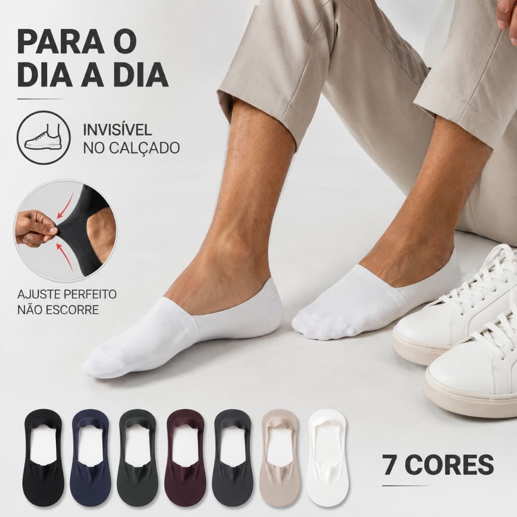 Kit 6 Pares Meia Invisível Masculina Com Silicone Antiderrapante