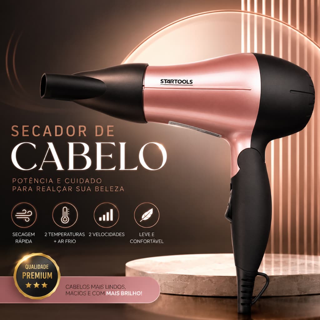 Secador Cabelo Portátil Profissional 1200W Bivolt Compacto Alta Potência Rosa/Cinza