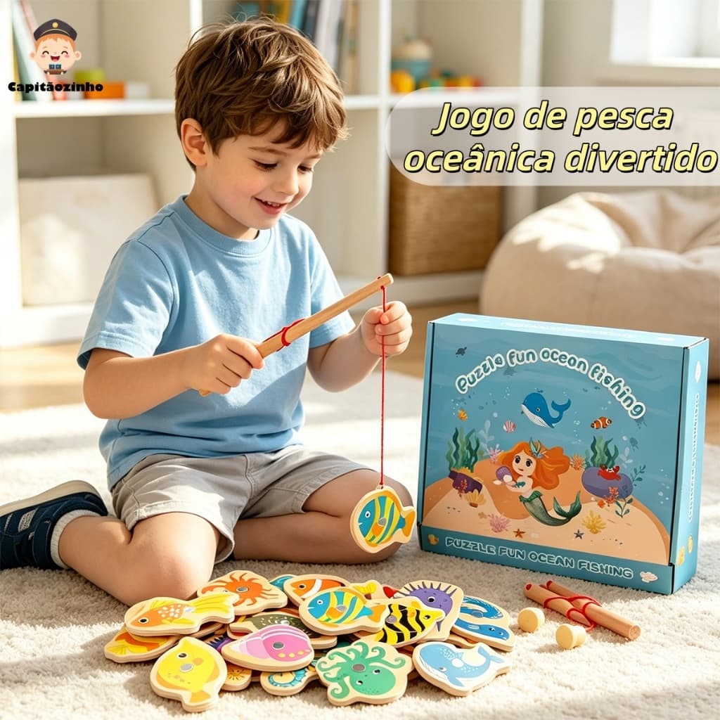 30 Pçs Jogo De Pesca Magnética De Madeira Conjunto De Brinquedos