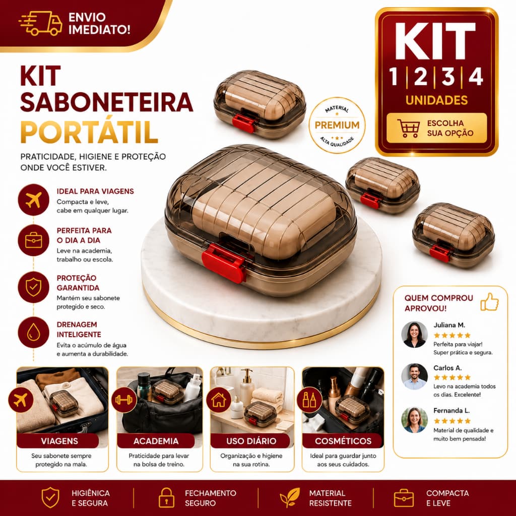 Saboneteira Portáteis 1/2/3/4 com Drenagem Interna Trava Segura Estojo para Sabonete Viagem Academia Necessaire
