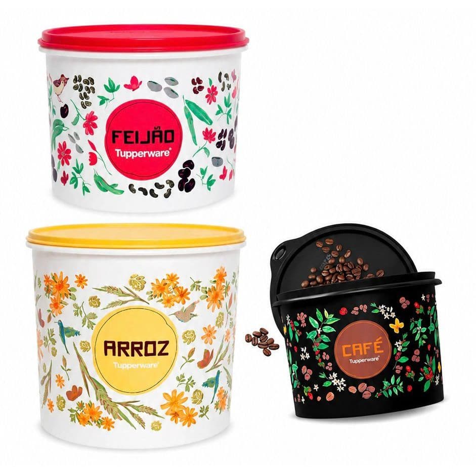Kit Tupper Caixa Mantimentos Floral - 3 Peças - Original Tupperware