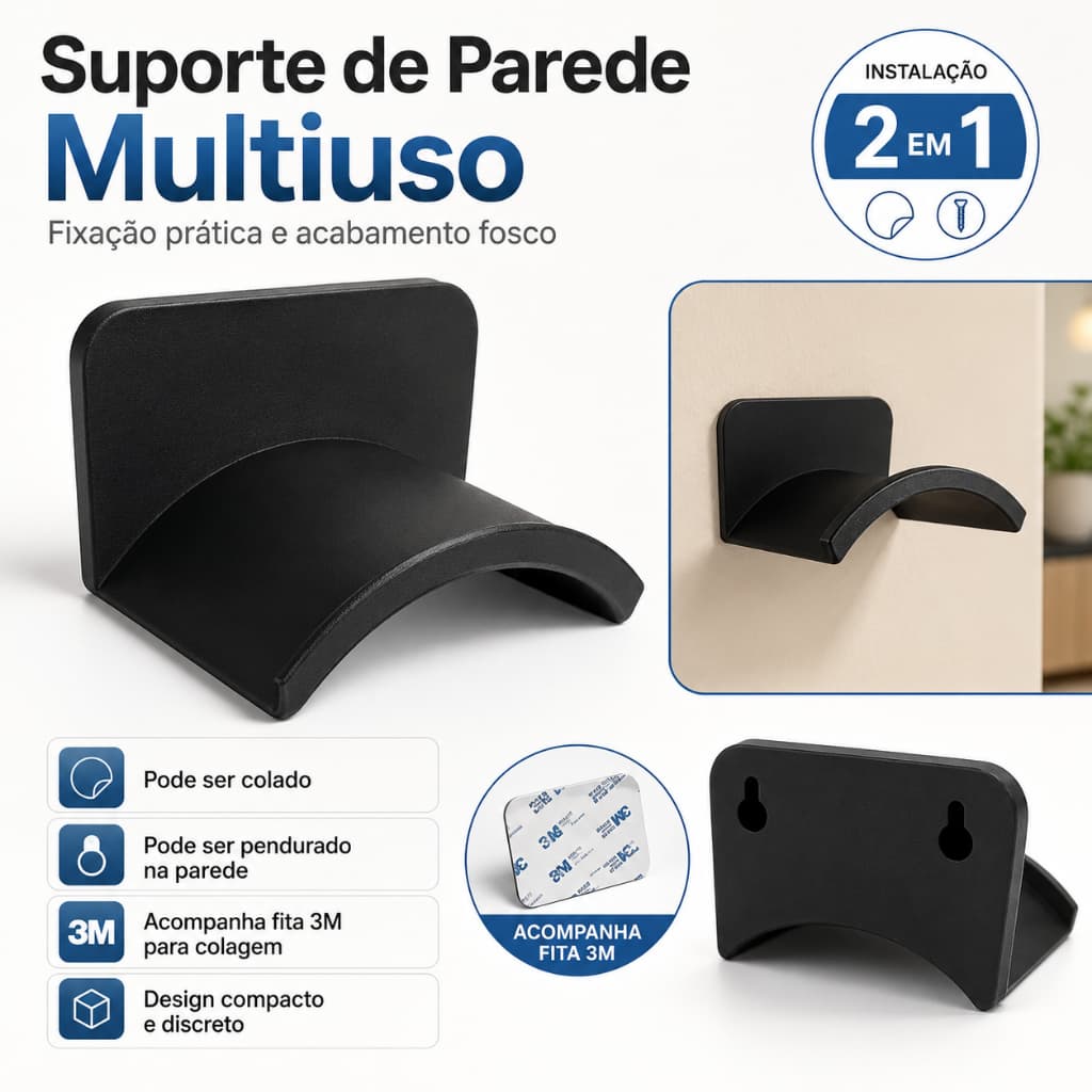 Suporte Para Fone De Ouvido Parede Gamer Com Fita 3M Porta Headset Organizador