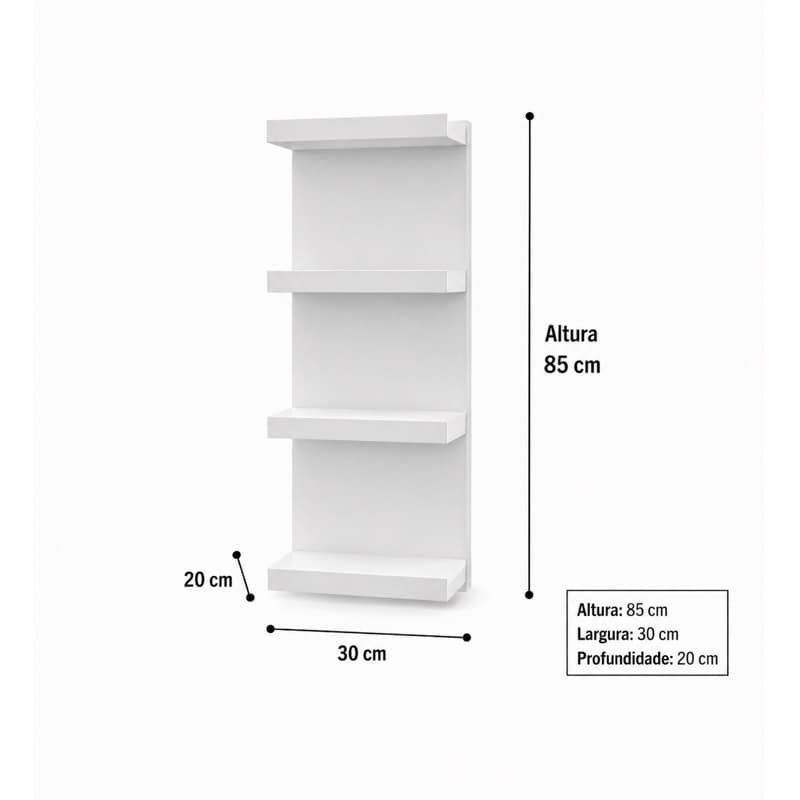 Torre Organizadora MDF Branca 85cm altura x 30cm largura x 20cm profundidade – Prateleiras Verticais Resistentes.