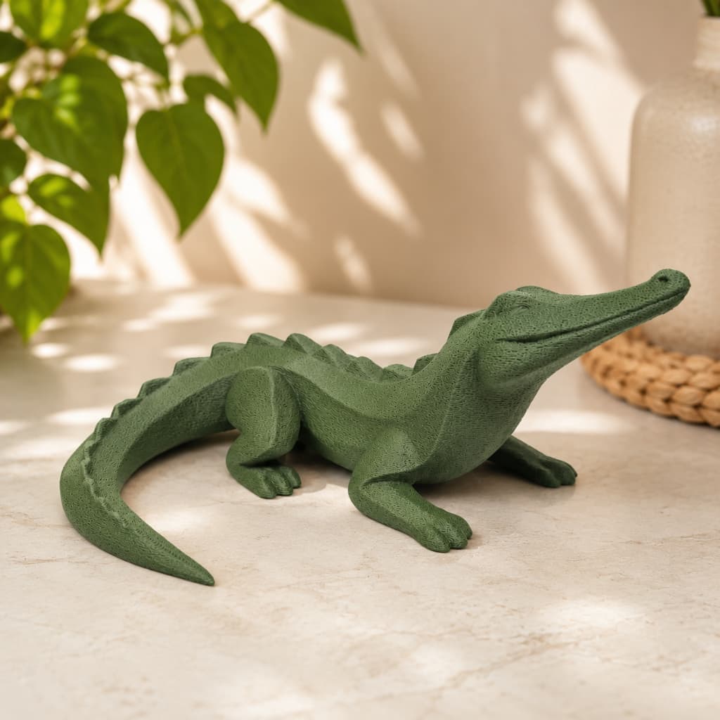 Escultura Decorativa Jacaré Verde Estátua Moderna Animal Minimalista Enfeite para Sala Estante Escritório