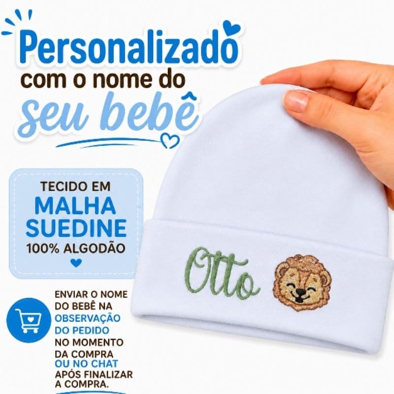 Touca Personalizado + par de luvas  Maternidade RN/saida maternidade Super Macia/Malha Suedine100% Algodão RN/gestante