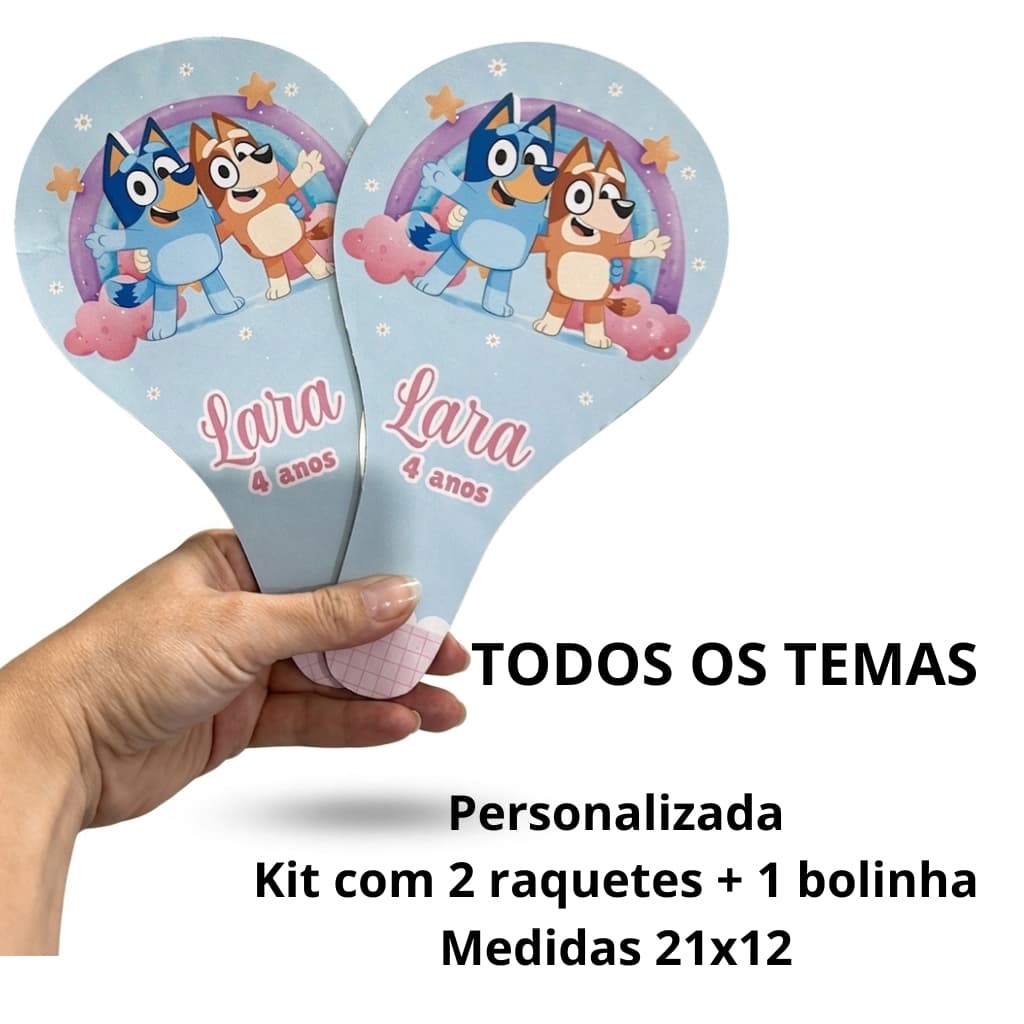 Lembrancinha Mini Raquete de Ping Pong Personalizada MDF Frescobol + Bolinha Festa Infantil - TODOS OS TEMAS