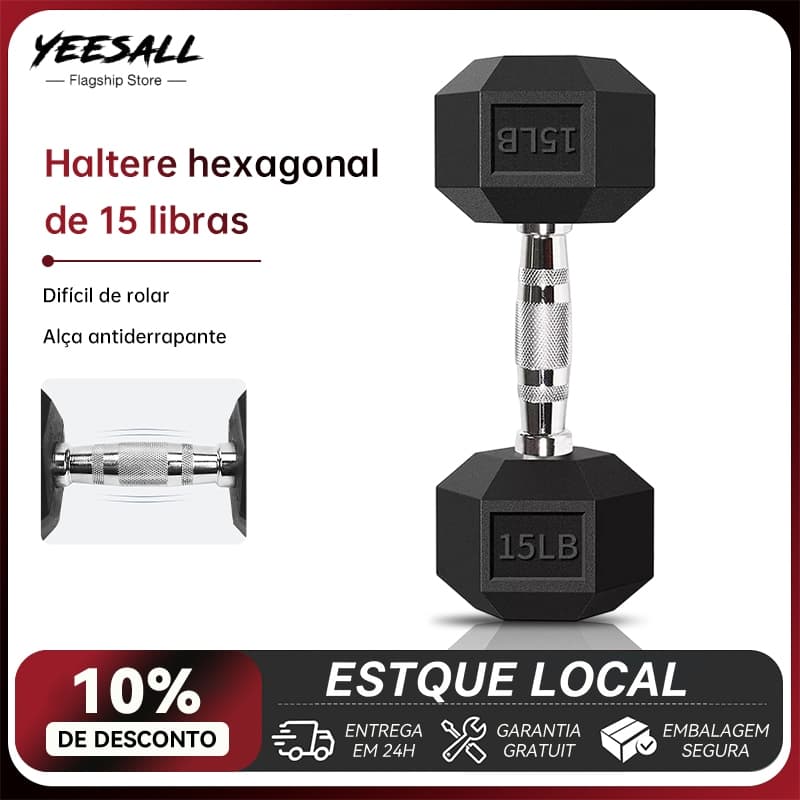 Haltere Hexagonal Emborrachado Musculação Academia Fitness Treino Em Casa Alta Resistência 15LB*1