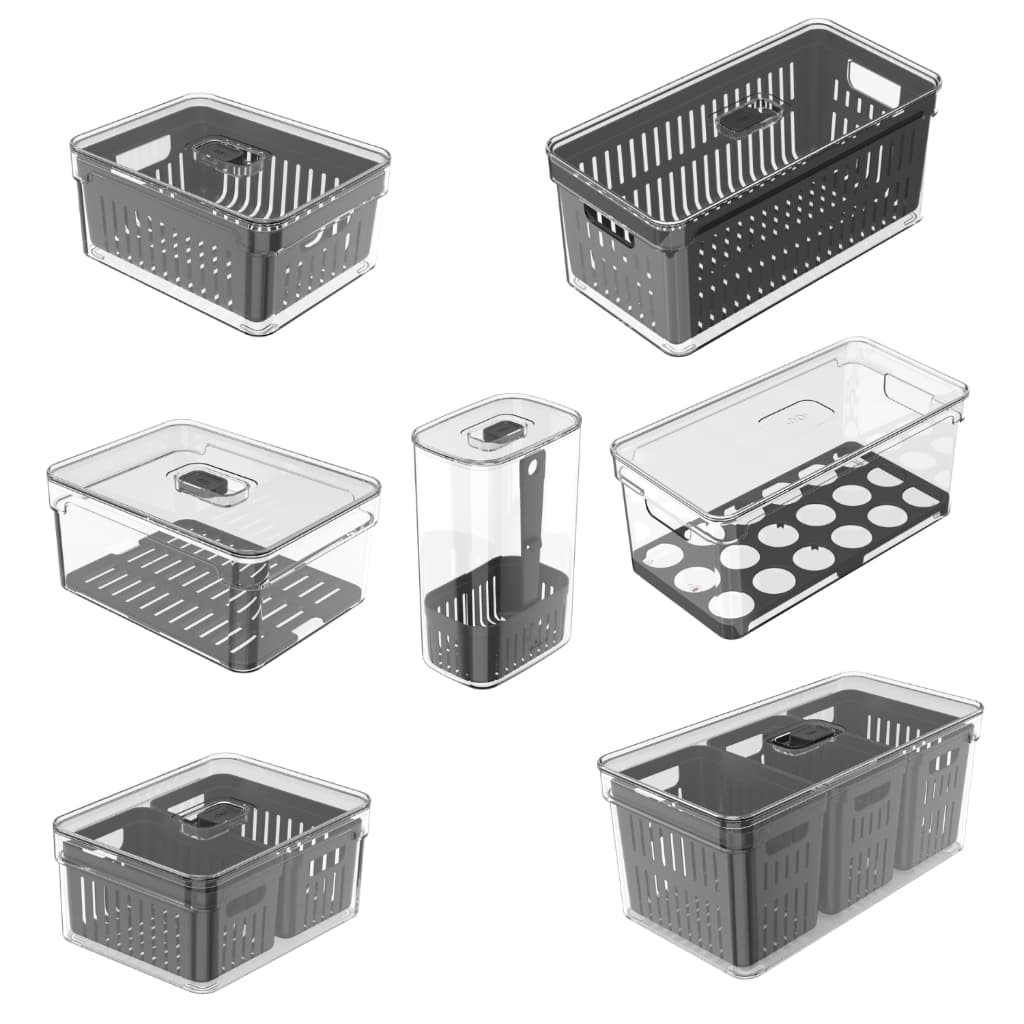Conjunto Geladeira Organizada 7 Organizadores de Geladeira Ou Black Clear Fresh