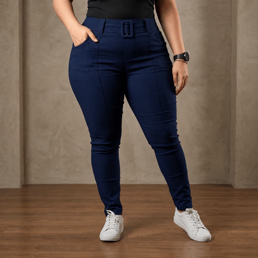 Calça Feminina Com Cinto Social Plus Size Fivela Cintura Alta Alfaiataria Tecido Bengaline 42 ao 52