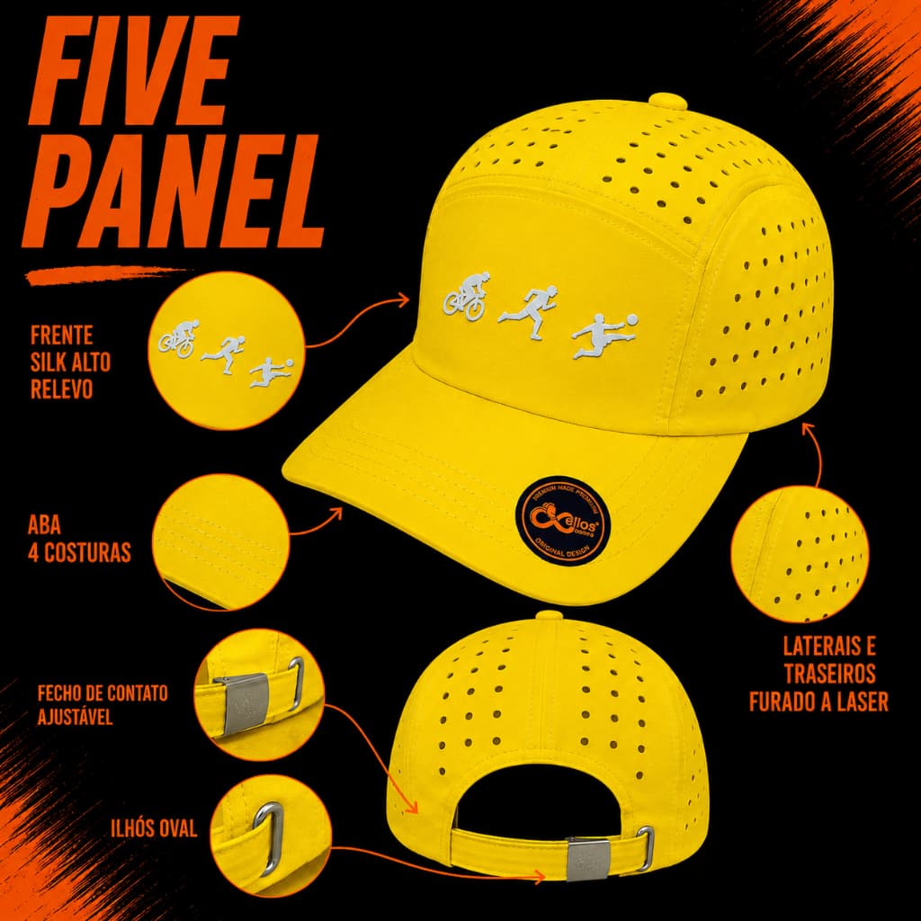 Boné Five Panel Ciclista Respirável Furadinho a Laser Leve Aba Curva Ajustável Masculino Feminino Casual Premium Esporti