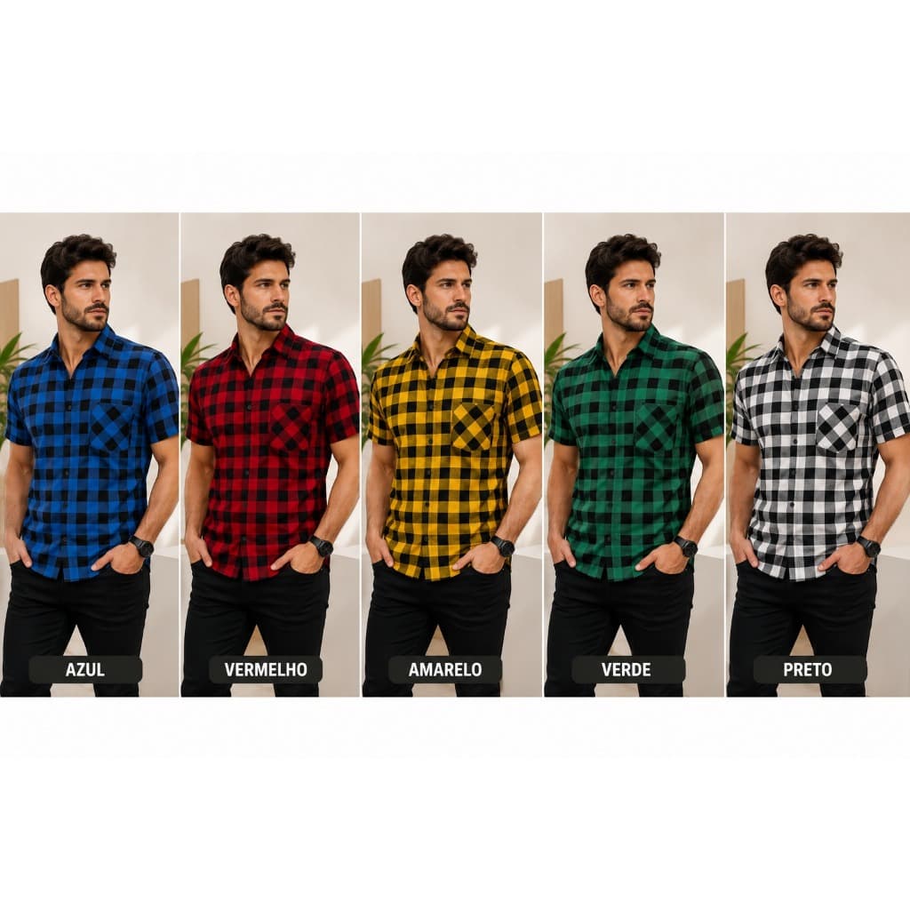 Camisa Social Estampada xadrez Masculina manga curta festa junina