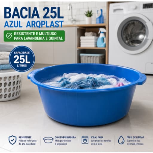 Bacia Resistente para Lavanderia e Quintal  25L Azul -Arqplast