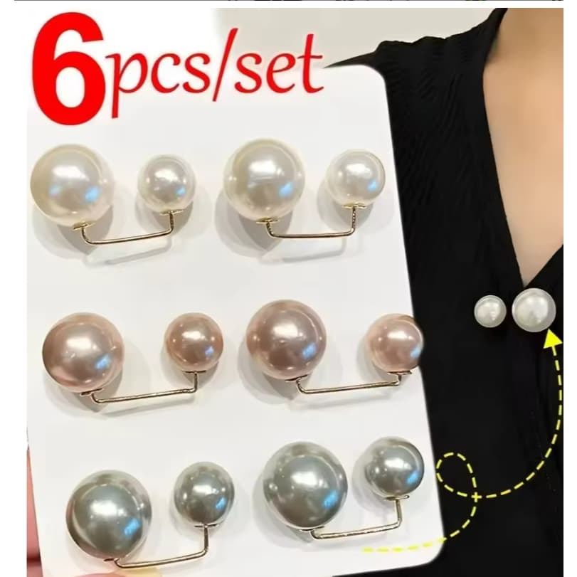 Kit com 3 Pares de Alfinete Broche de Ajuste para Decote Barra Pérola Broche