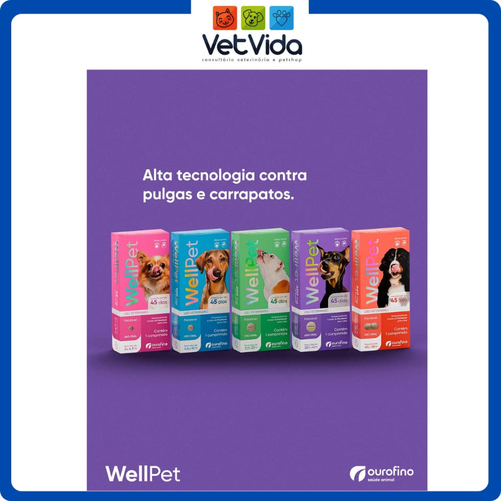 ANTI-PULGAS E CARAPATOS WELLPET OUROFINO PROTEÇÃO 45 DIAS.