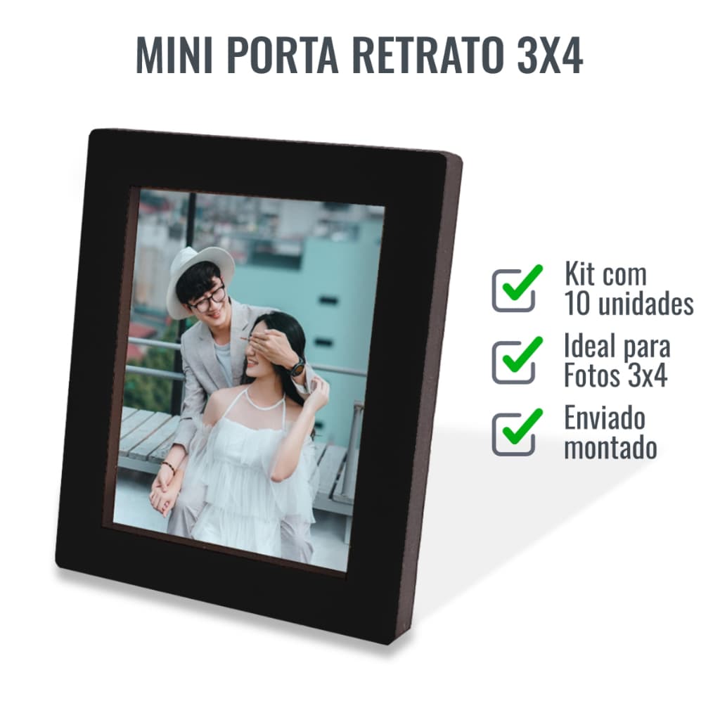 10 Mini Porta Retrato Foto 3x4 Preto
