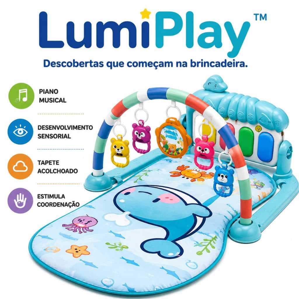Tapete de Atividades Bebê com Piano Musical Interativo LumiPlay™ Educativo Sensorial Acolchoado 0 a 18 Meses