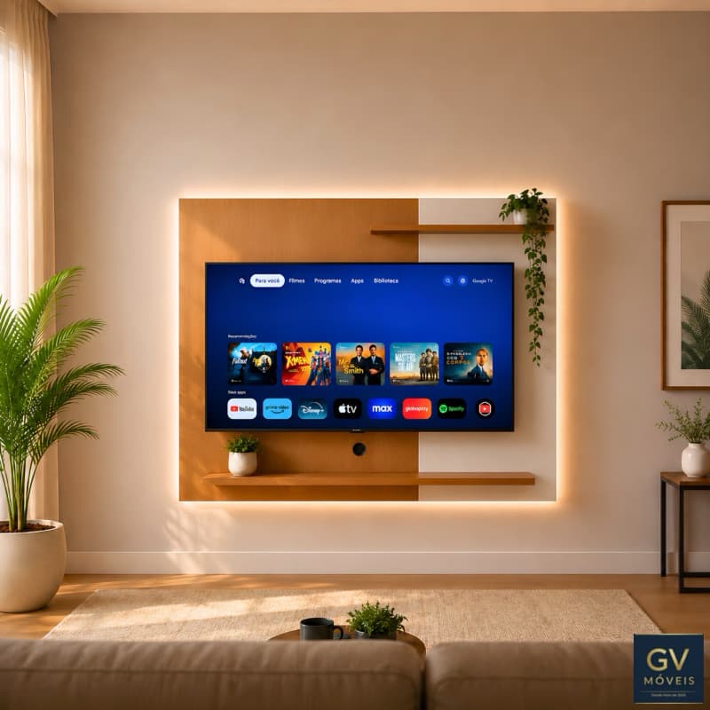Painel de TV 1 Metro e 35 cm até 50 Polegadas , 2 Prateleiras Decorativas e Visual Minimalista