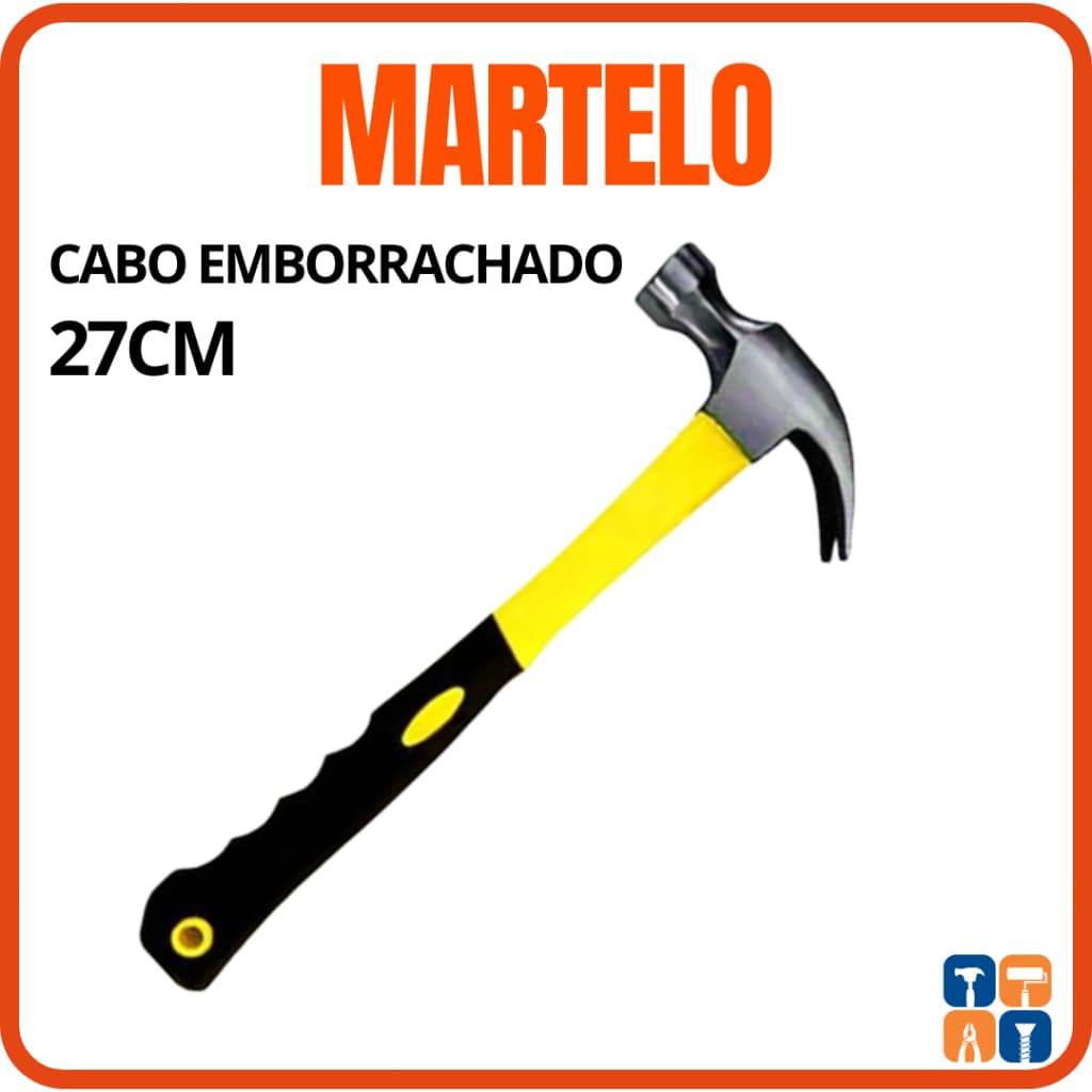 Martelo Unha 27cm Cabo Fibra de Vidro Martelo Unha Profissional Cabo Emborrachado