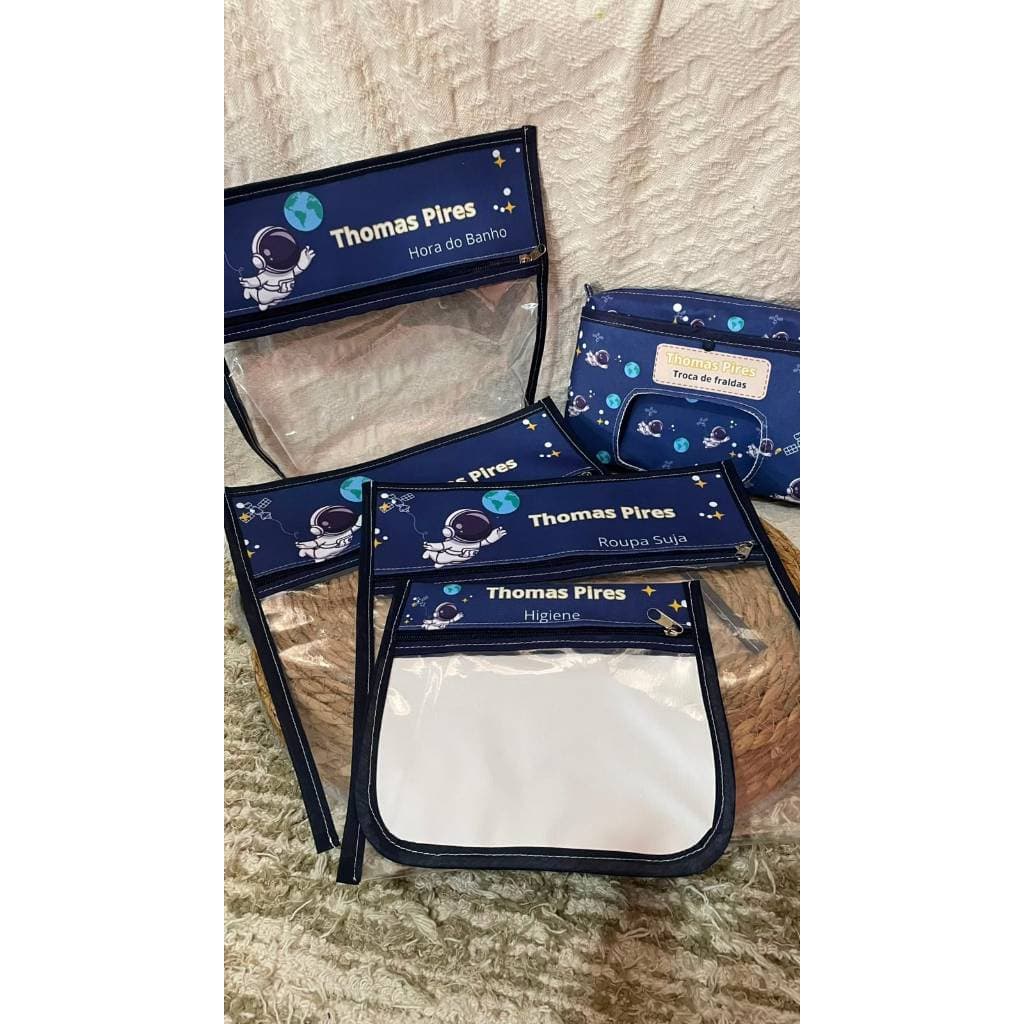 kit 5 peças, organização creche, maternidade, viagem. Personalizado com nome e tema que desejar